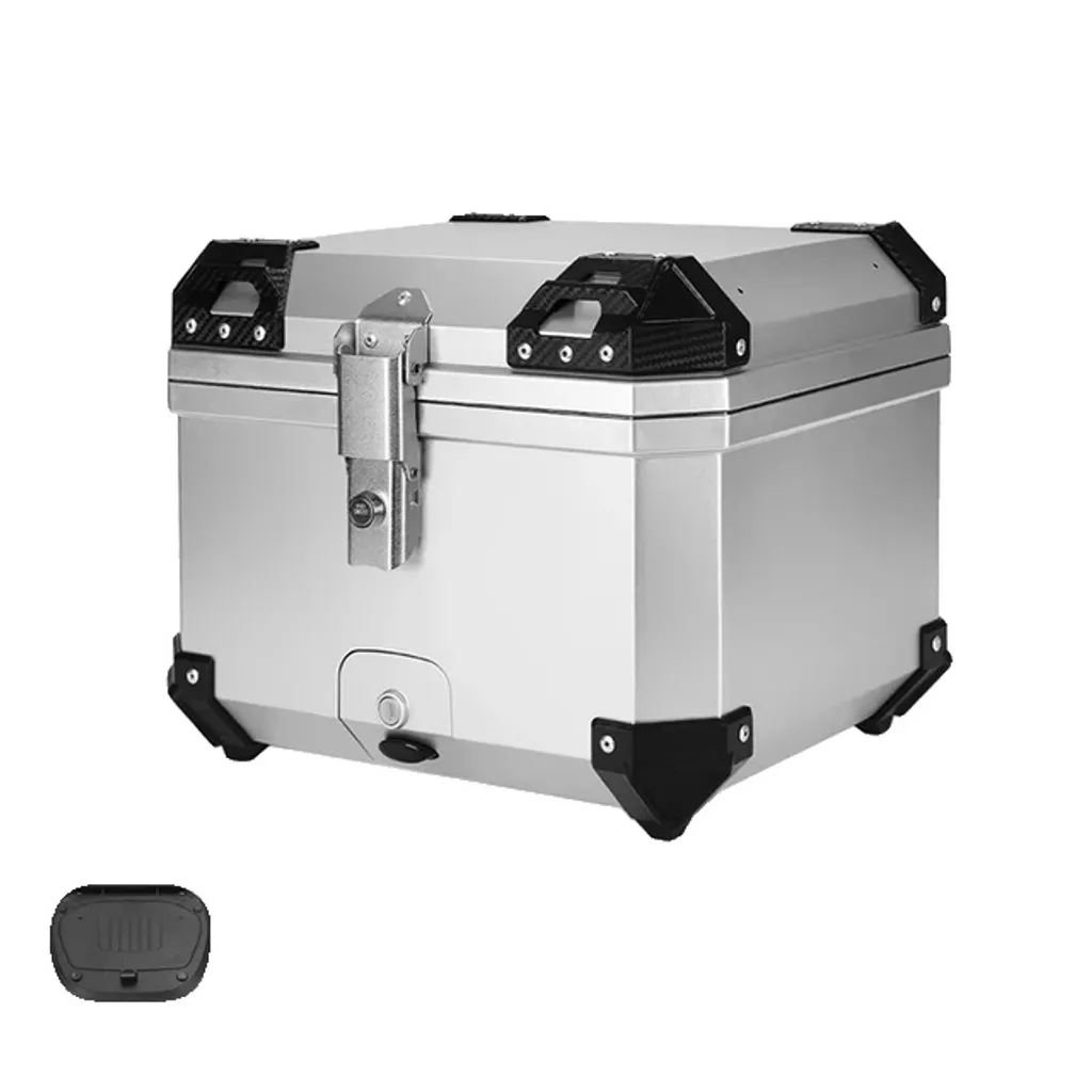 Coffre de Moto Arrière 45L Argent - Top Case Robuste pour Casque