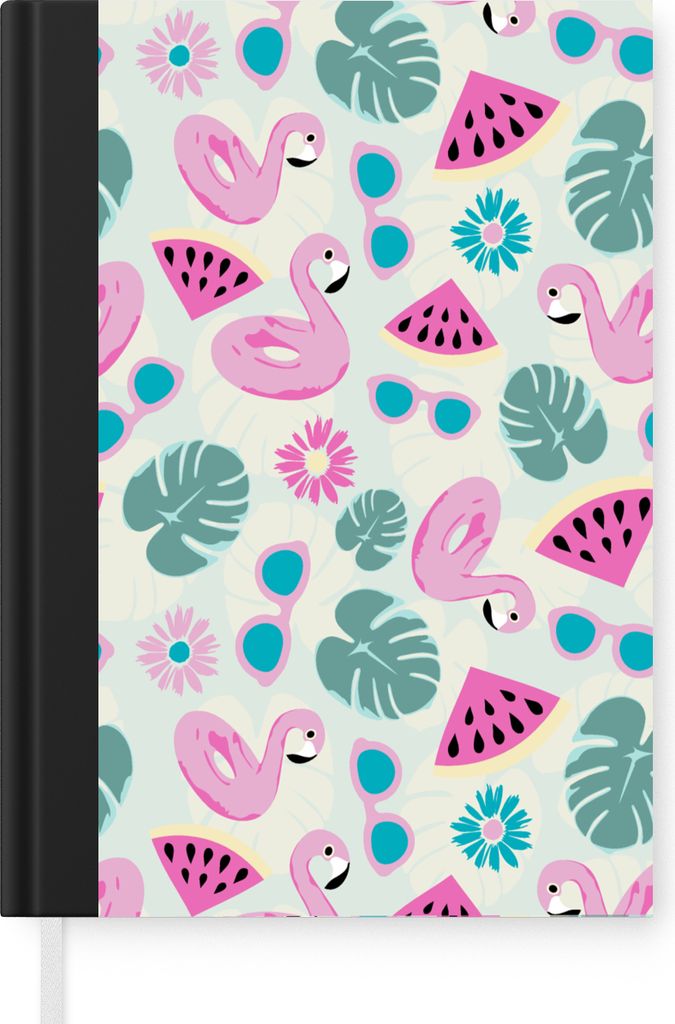 MuchoWow Notizbuch Tagebuch Haushaltsbuch Notebook A5 Sommer - Muster - Flamingo - Monstera - Notizblock - Notizheft - Notebook - Schreibblock - ...