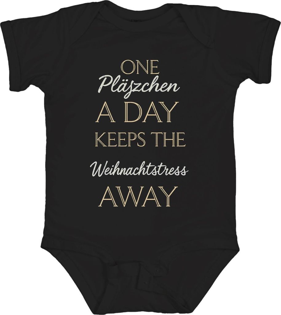 One Pläszchen A Day Keeps Weihnachtstress Plätzchen Backen Humor Unisex Baby Body, Schwarz, 3/6