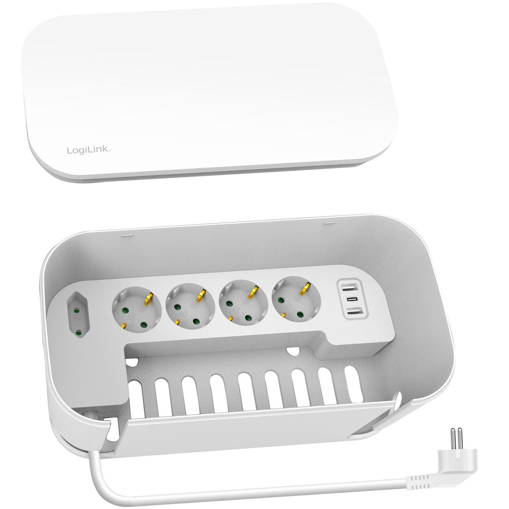 LogiLink Kabelbox mit Steckdosenleiste 5-fach weiß Produktbild 6