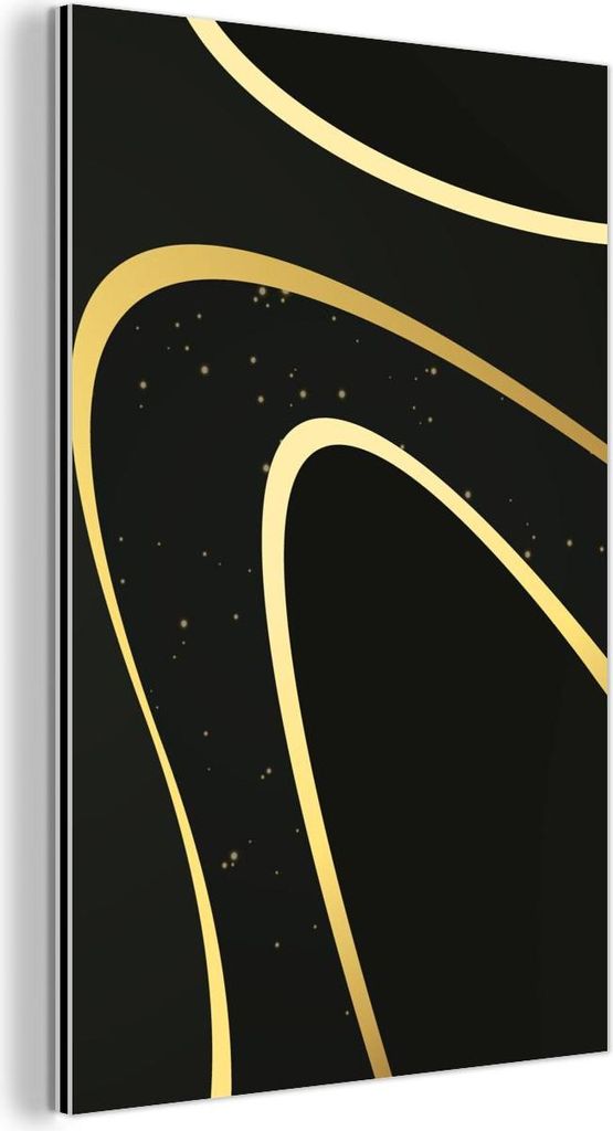 MuchoWow Wanddekoration Metall Metallbild Wandkunst 60x90 cm Goldene Wellen auf schwarzem Hintergrund MuchoWow Aluminium Gemälde - Wandbilder - Al...