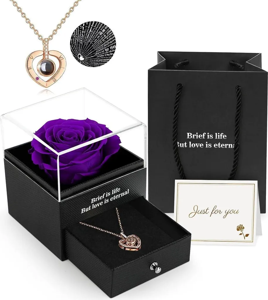 Rosa Stabilizzata ADAZ e Collana 100 Lingue | Idee Regalo San Valentino