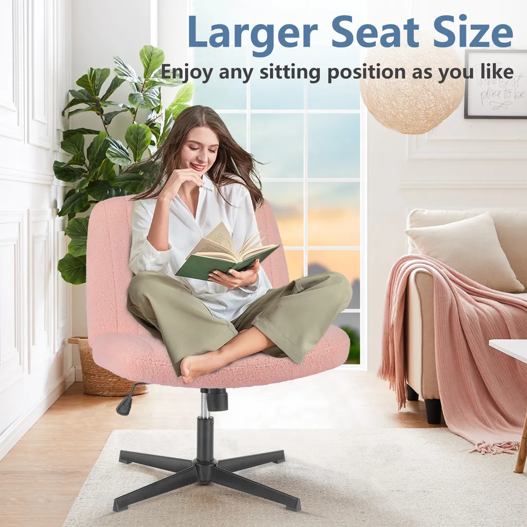 Chaise de bureau Sweiko pour télétravail, velours rose et fixe - 5