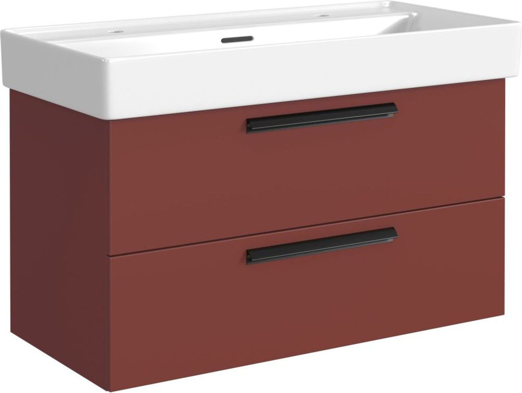 Badezimmer Waschtisch 100 cm Breite in rot, mit Keramik-Waschbecken - ATELLA-03