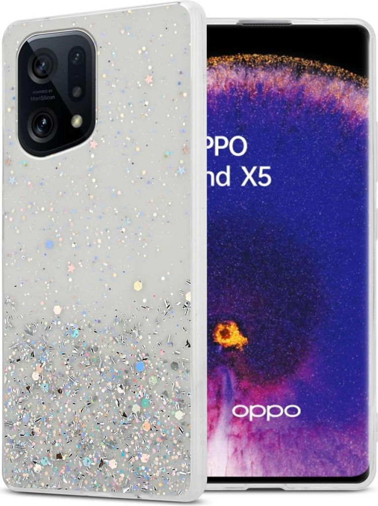 Cadorabo Hülle für Oppo FIND X5 in Transparent mit Glitter Schutzhülle aus flexiblem TPU Silikon mit funkelnden Glitter Case Cover Etui Handy H...