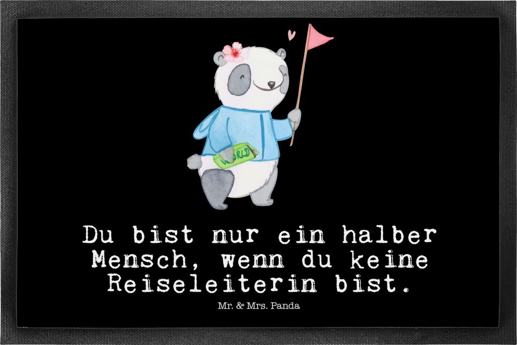 Mr. & Mrs. Panda Türmatte Reiseleiterin Herz 50 x 75 cm - Schwarz - Geschenk, fußmatte, Schmutzmatte, Fussmatte, Schuhabstreifer, Eingangsteppich...