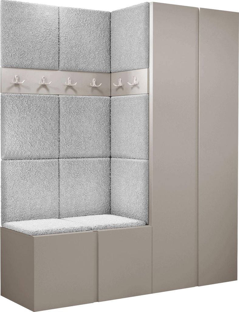 MIRJAN24 Garderoben-Set Orion III, Garderobe mit Sitzbank mit 11 x Wandpanel 42x42 (Farbe: Cashmere, Abriamo 6)