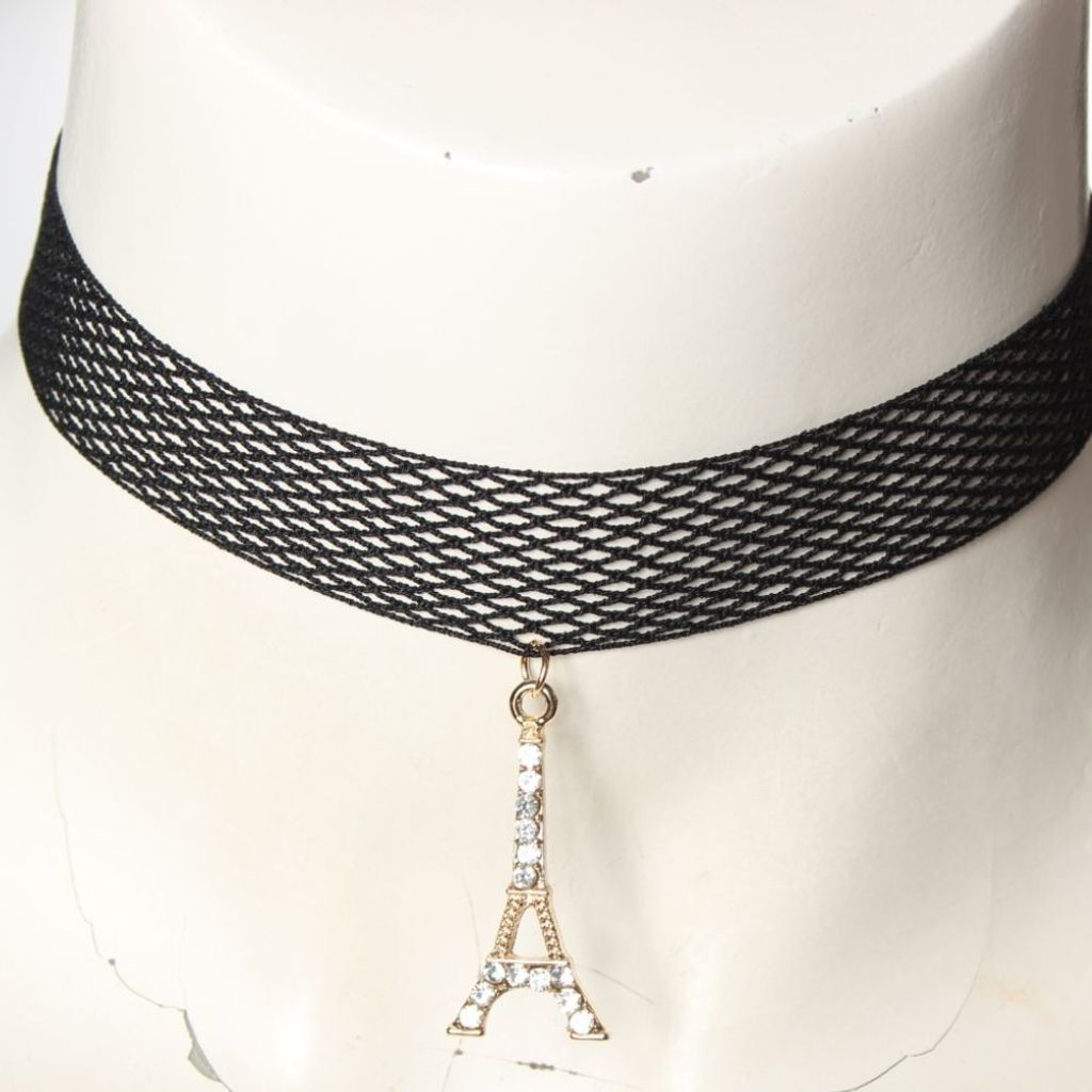 Gothic Choker Kropfband mit Straß Eiffelturm Anhänger Produktbild 