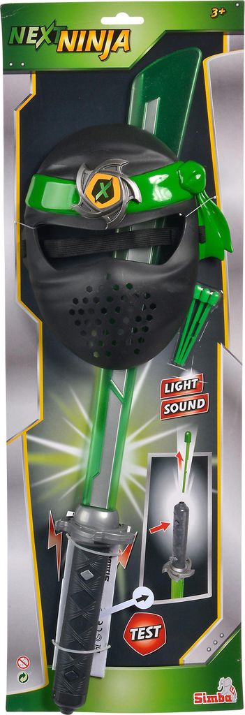The image shows a toy ninja sword and mask set in its retail packaging.