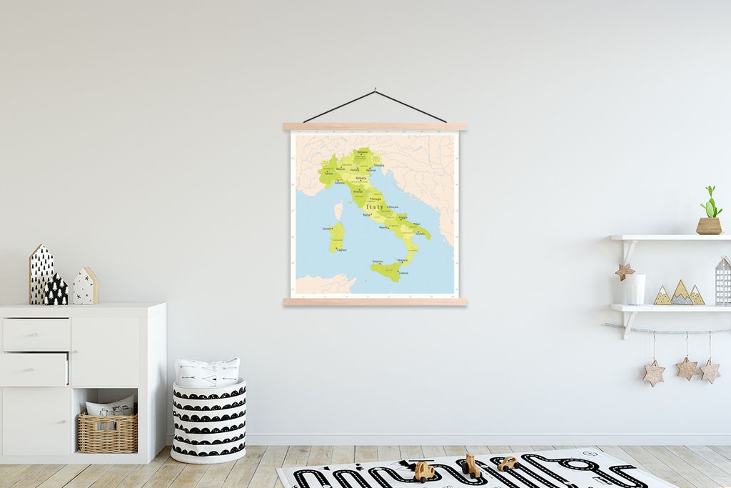 MuchoWow Textilposter Grüne Karte von Italien 120x120 cm mit holzfarbenen Rahmen - Textil-Poster