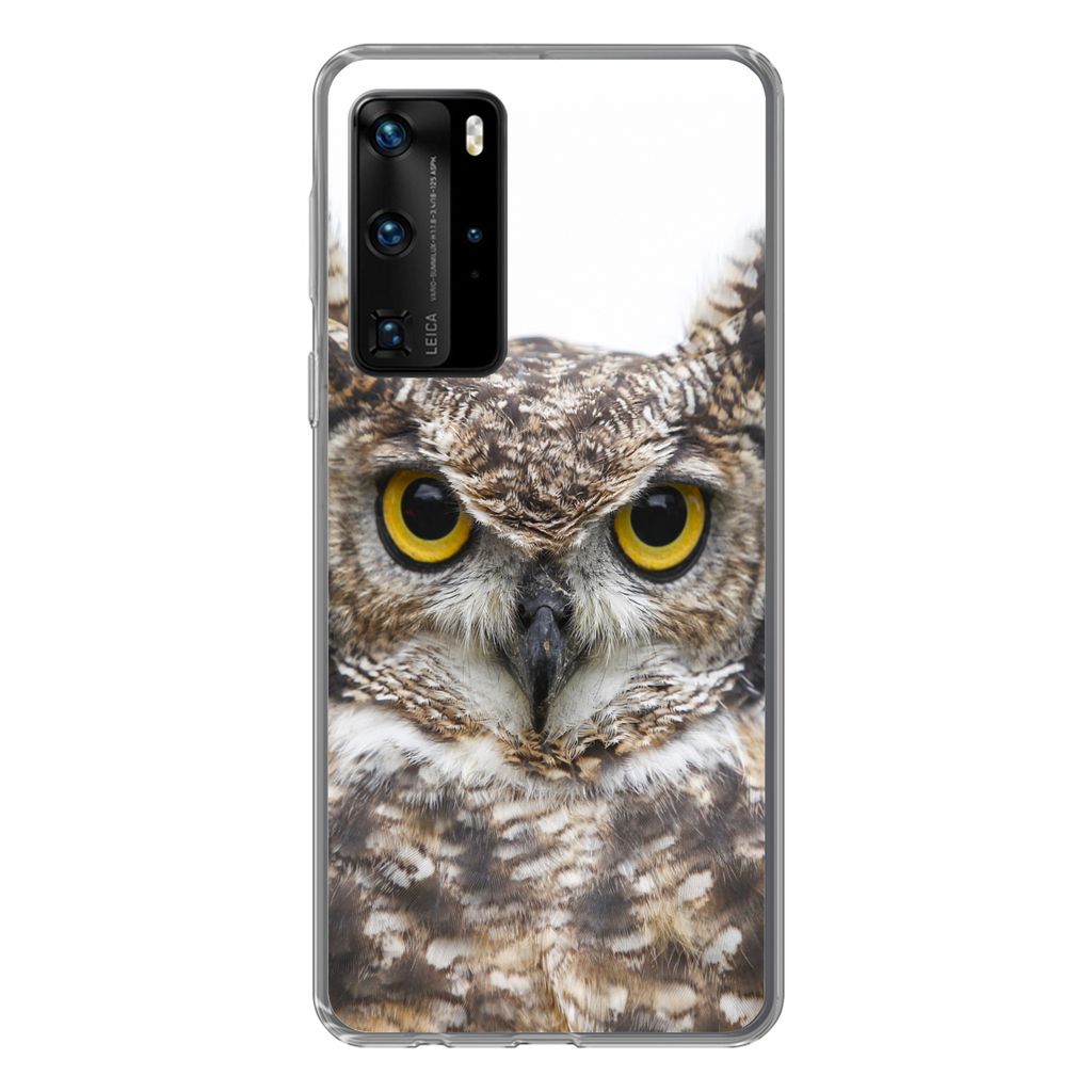 MuchoWow Handyhülle Schutzhülle Hülle für Huawei P40 Pro Porträt einer braunen Eule auf weißem Hintergrund Silikon Softcase Handy Hülle - ...
