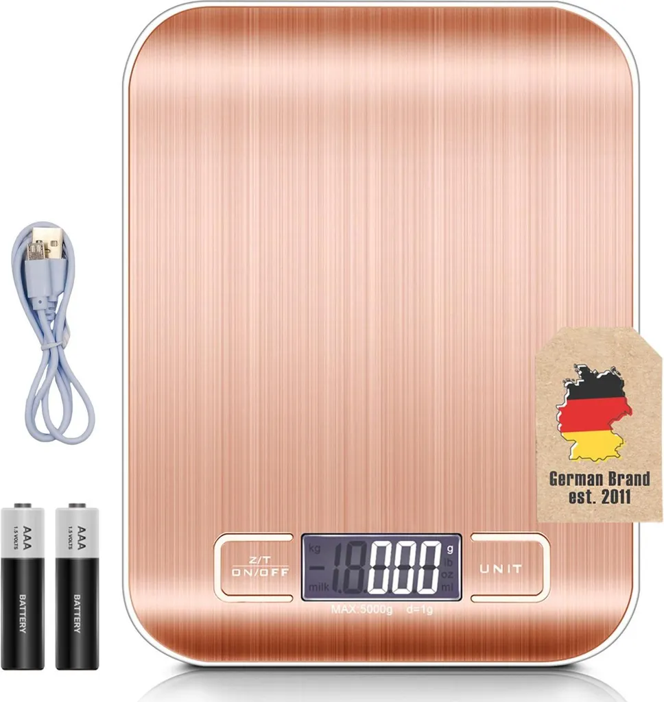 Bilancia Elettronica Intirilife 5kg Oro Rosa - Precisa e Lavabile