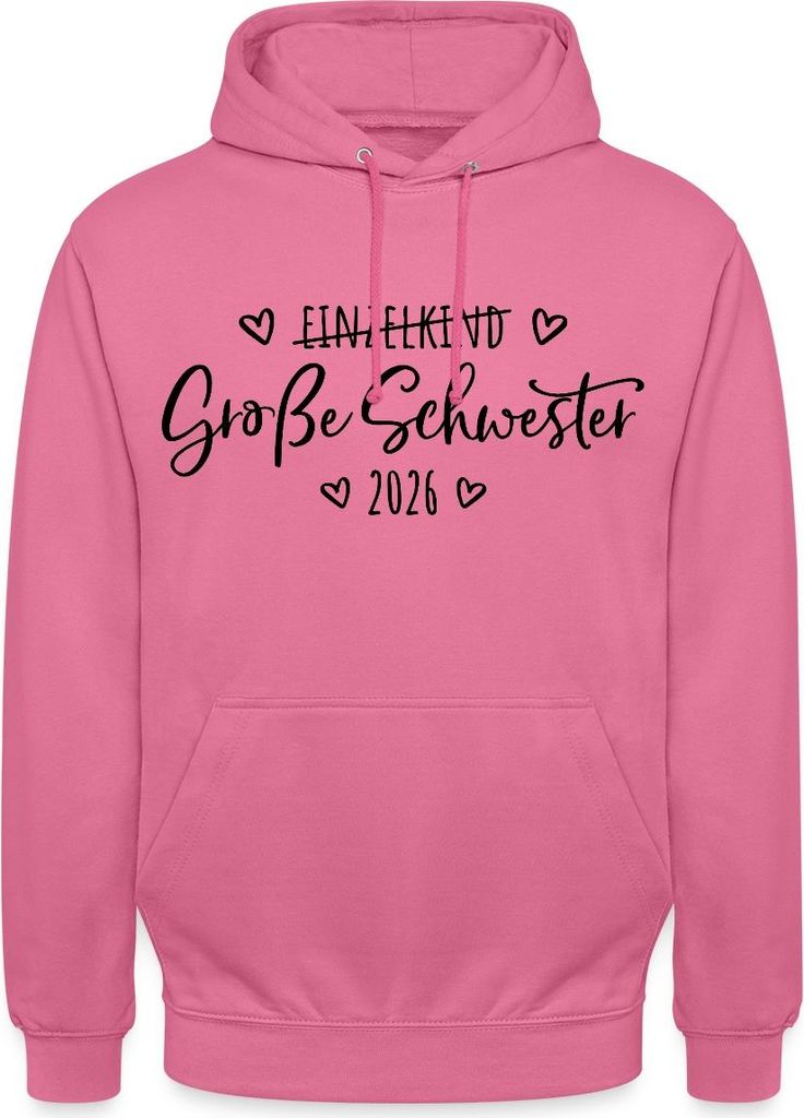 Spreadshirt Große Schwester 2026 Einzelkind Ende Herz Uni Hoodie, 3XL, Pink