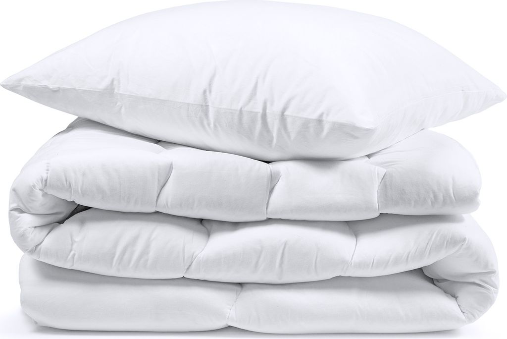 Bettdecke Winterdecke 135 x 200 cm - Steppdecken Schlafdecke warm Steppbettdecke Weiß Set: Weiße Bettdecke mit Kissen 80X80