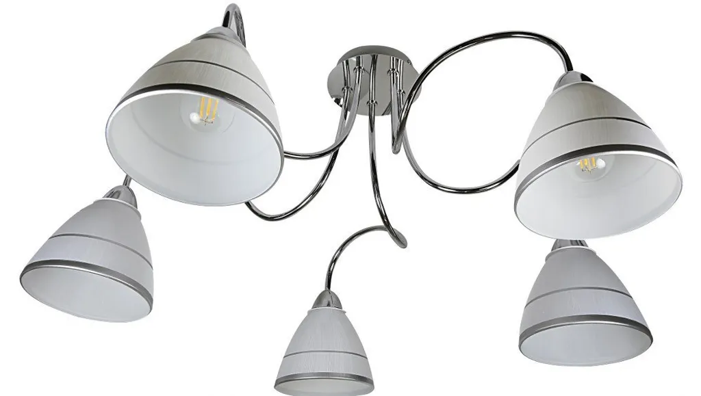 Luminaire moderne à cinq bras ELF 5xE14 40W en métal chromé et blanc