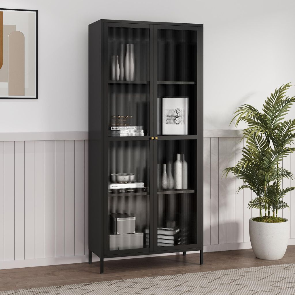 Vitrinenschrank ’Säkylä’ mit 2 Türen Stahl 180 x 80 x 35 cm Produktbild 