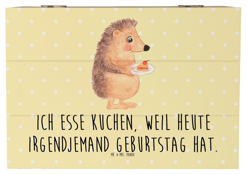Mr. & Mrs. Panda Box Igel Kuchenstück 22 x 15 cm - Gelb Pastell - Geschenk, Kiste, Kuchen Backen, Geburtstagskuchen, Holzkiste, Schatzkiste, Essen...