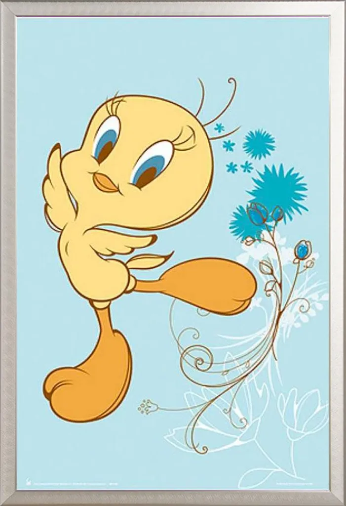 Décoration murale Looney Tunes Titi Jump avec cadre alu argenté et vitre