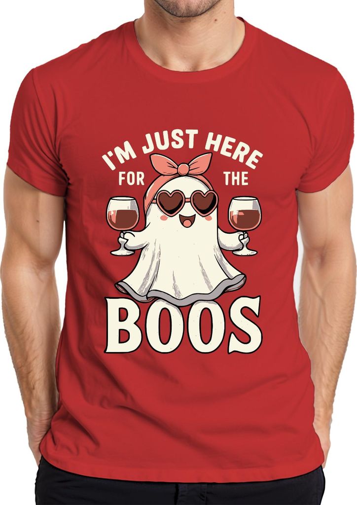 I'm Just Here for the Boos Halloween Geist Wein Party Geschenk Lustig Herren T-Shirt, Rot, 3XL
