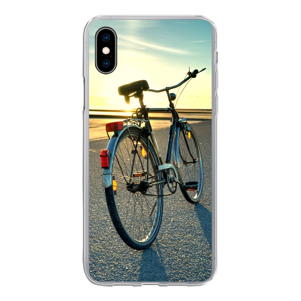 MuchoWow Handyhülle Schutzhülle Hülle für iPhone Xs Nordsee - Fahrrad - Sonnenuntergang Silikon Softcase Handy Hülle - Handytasche