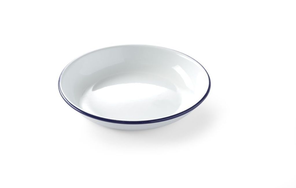 12x Emaillie Teller tief, weiß blau Ø 22 cm