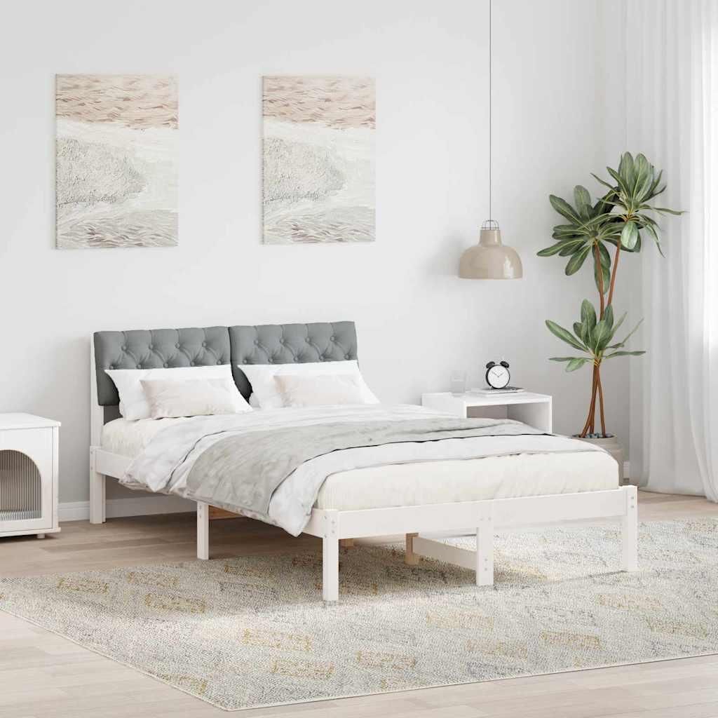 "Schlussverkauf" Einzelbett 1 PLACE - Bettgestell einzel - Weiß und Hellgrau 120x200 cm Massivholz Kiefer C3646
