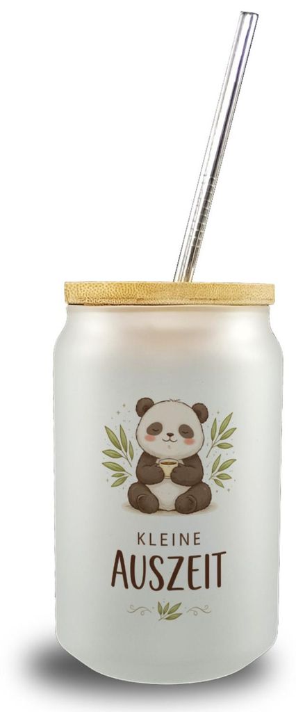 Panda mit Bambusblätter Kleine Auszeit Trinkglas mit Bambusdeckel für Pandafans