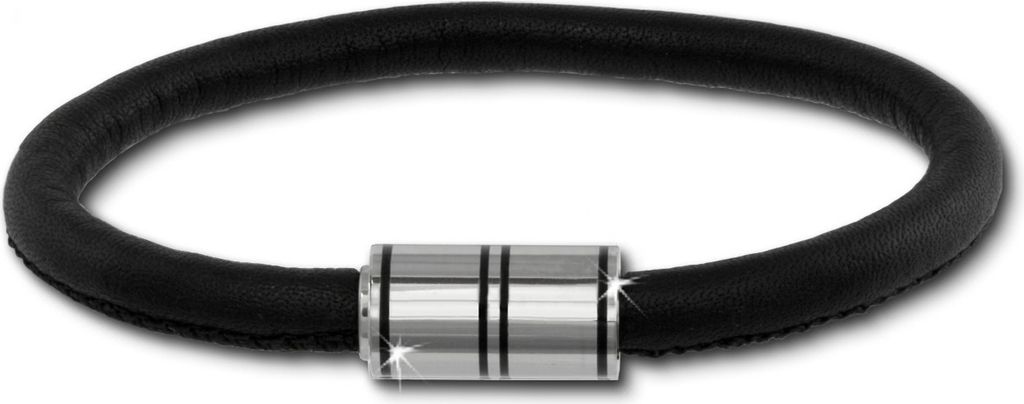 SilberDream Armband Leder Edelstahl Armschmuck schwarz Uni 20cm LAB1320