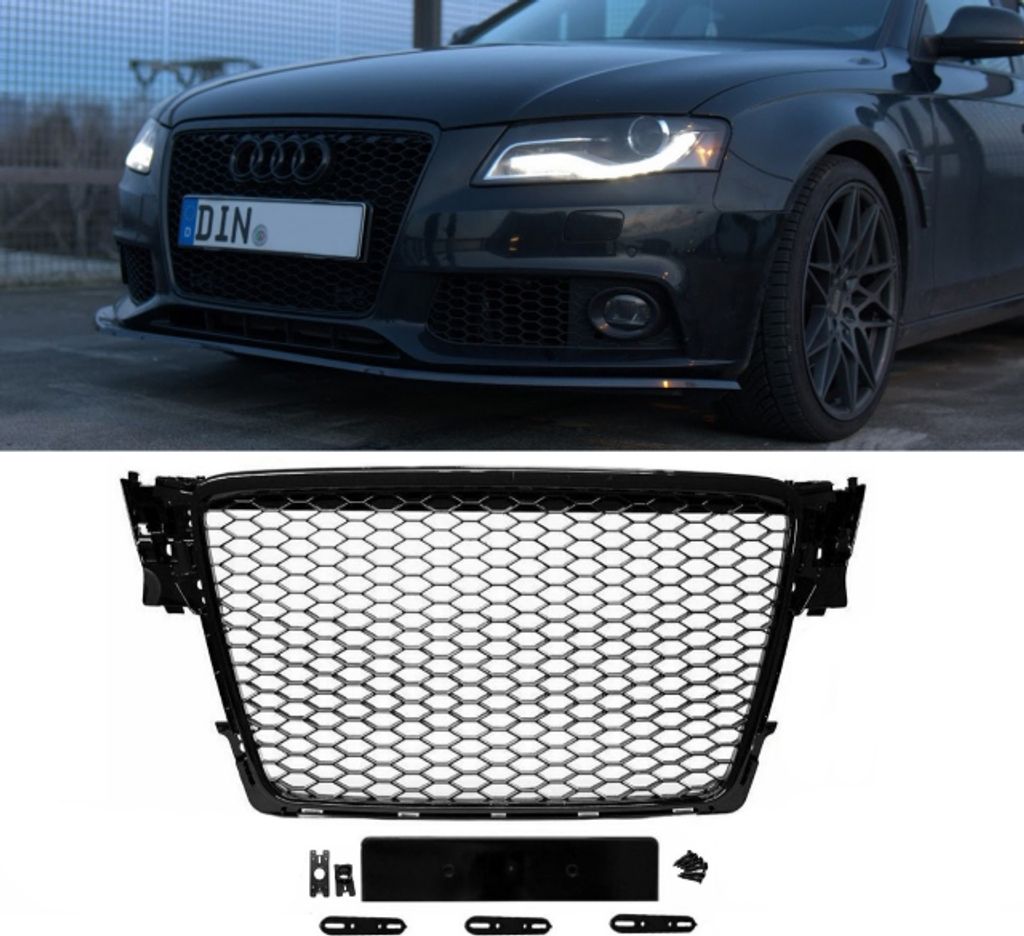 Kühlergrill Wabengrill Schwarz Hochglanz passt für Audi A4 B8 ab 08-12 kein RS4