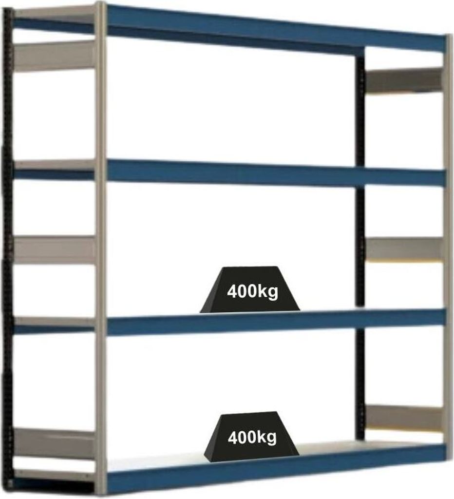 Weitspannregal ELCH Stecksystem T-Profil | Grundregal | HxBxT 200x257x60cm | 4 Ebenen | Stahlplatten-Fachboden | Fachlast 400kg | Enzianblau