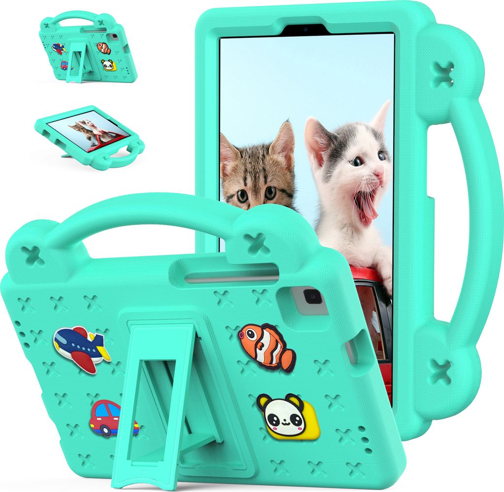 Schutzhülle für Samsung Galaxy Tab A7 Lite 8.7" 2021 SM-T220/T225/T227 Niedliche Hülle für Kinder, Stoßfest mit Griff und Ständer Grün