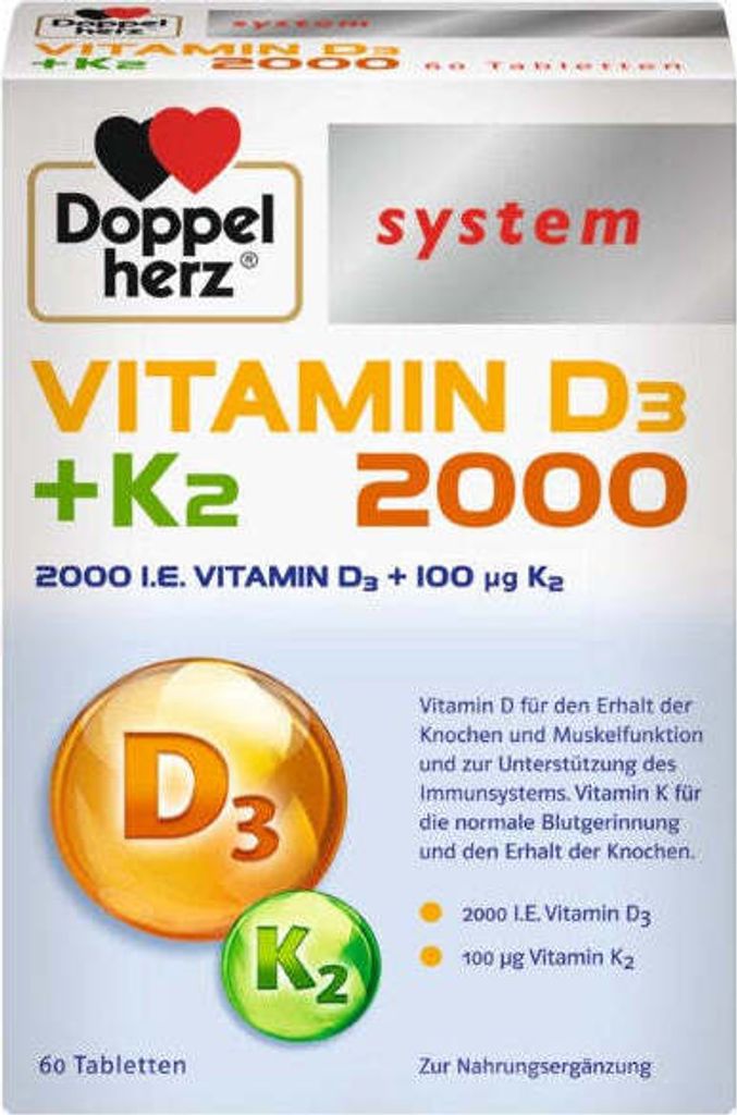 Doppelherz system Vitamin D3 + K2 2000 Tabletten, 60 St. Produktbild 