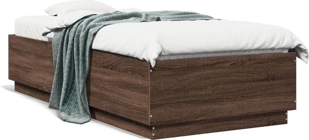 Design Bettgestell mit LED Braun Eichen-Optik 90x200 cm Holzwerkstoff, Klassische Betten 2024 Neu