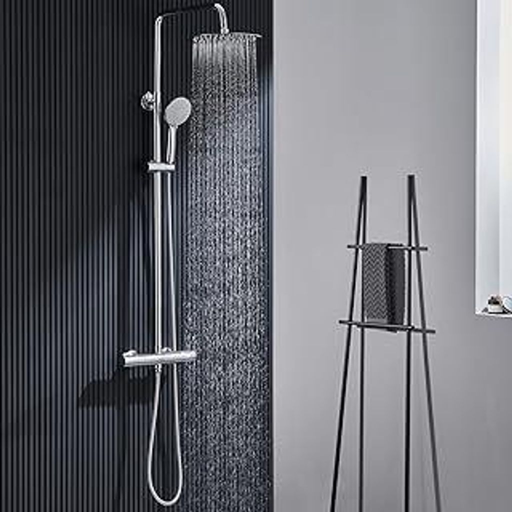 Ulytid Duschsystem mit Thermostat, Duschamaturenset Regendusche mit Armatur, Duscharmatur Komplettset Duschgarnitur, Duschset inkl. Handbrause 3 St...