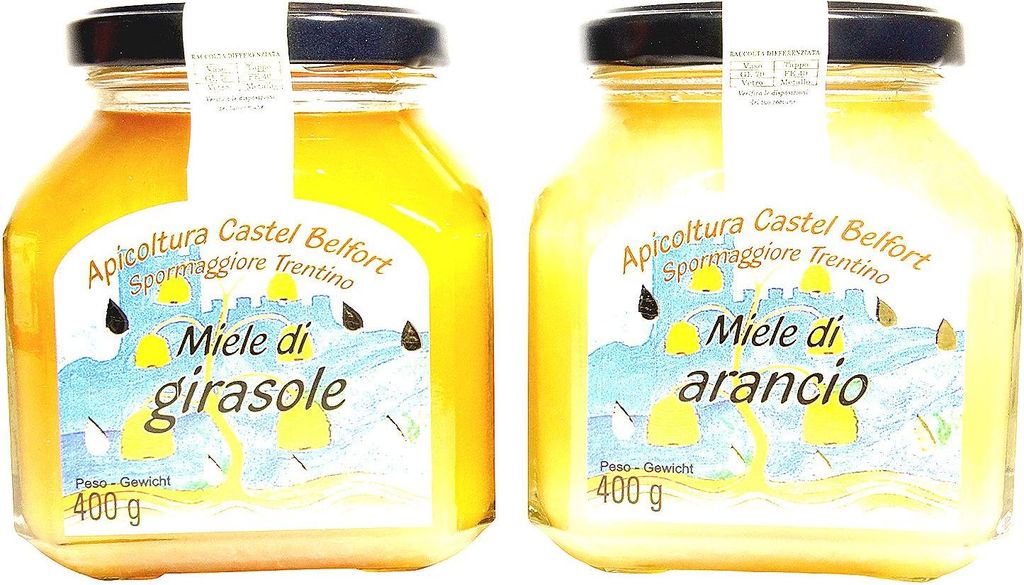 Apicoltura Castel Belfort - Honig Set Sonnenblume und Orange - 100 Prozent italienischer Blütenhonig kalt geschleudert 400 g