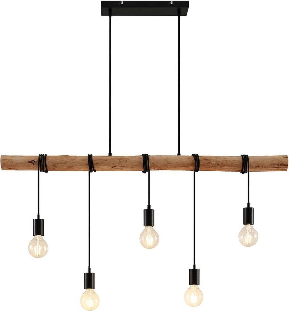 Lindby Hängeleuchte Rom, 5-flg., Holz, Seil, schwarz, 116 Produktbild 