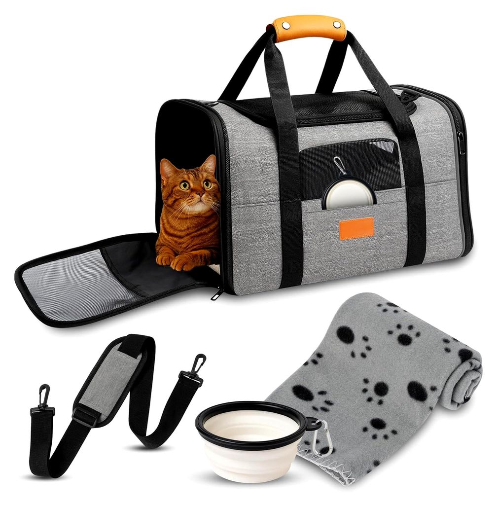 Transportboxen für Katzen und kleine Hunde mit faltbarem Napf, Decke, Schultergurt und gepolsterter Bodenplatte - Faltbare Hundetransportbox für ...