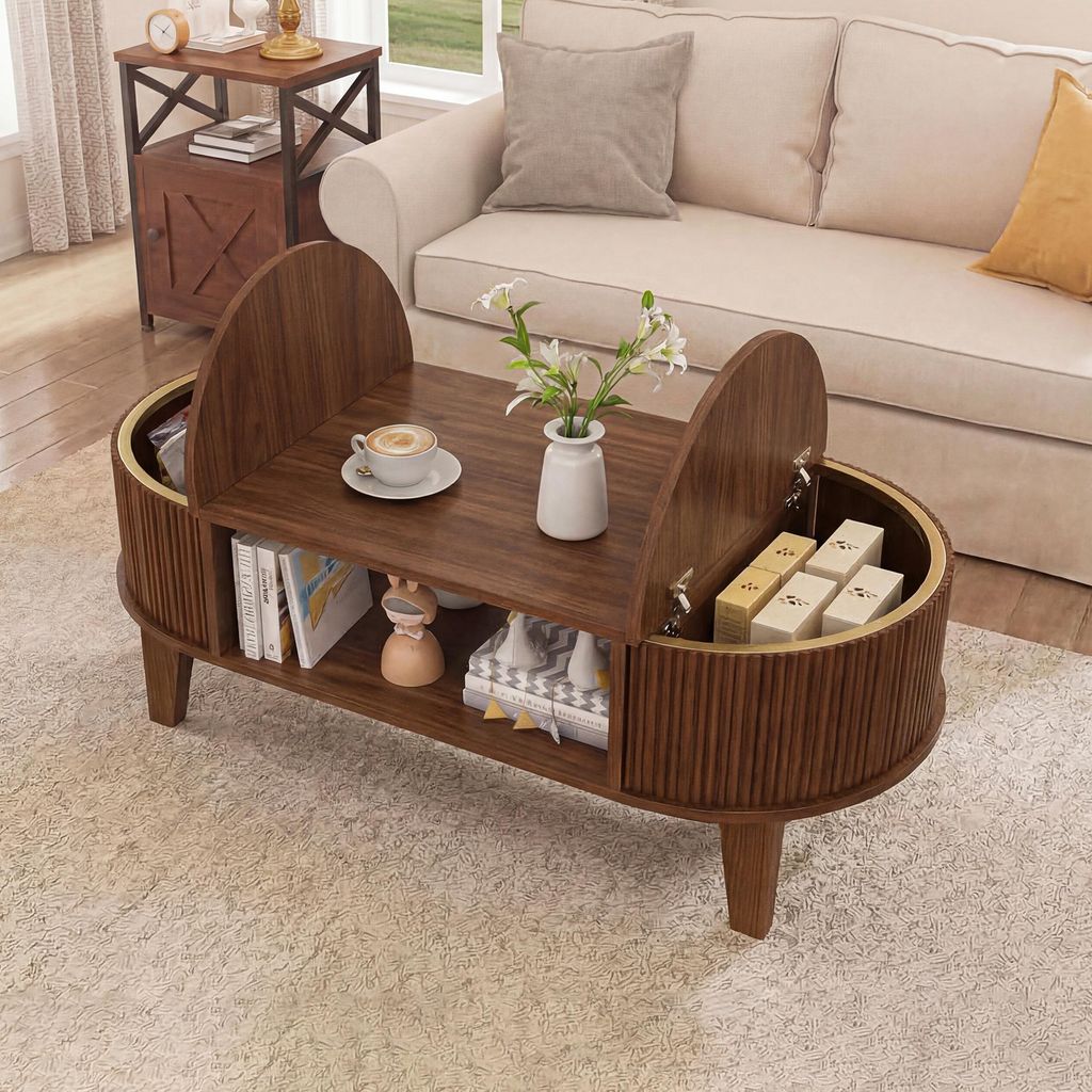 Table basse ovale ProximaX avec rangement dissimulé, Image du produit 