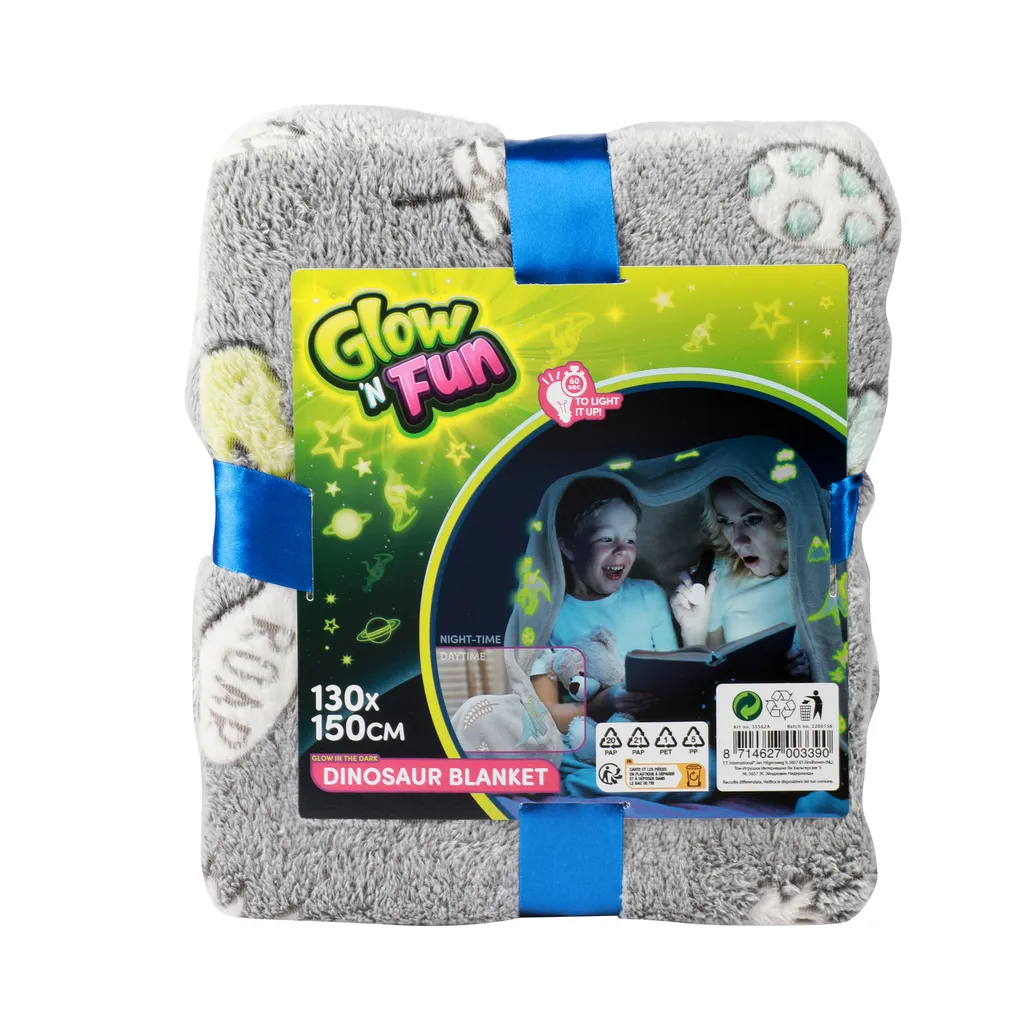 Plaid Enfant Dinosaures Lumineux - Couverture Polaire Fluorescente 130x150