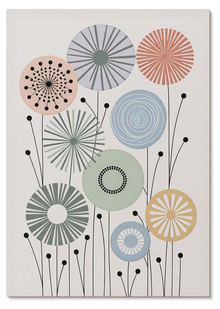 POSTER - 59x84 cm (A1) - Anna "Iris" Novakowski - Farbenfrohe geometrische Blumen auf hellem Hintergrund - Wandbild für Wohnzimmer Schlafzimmer & ...
