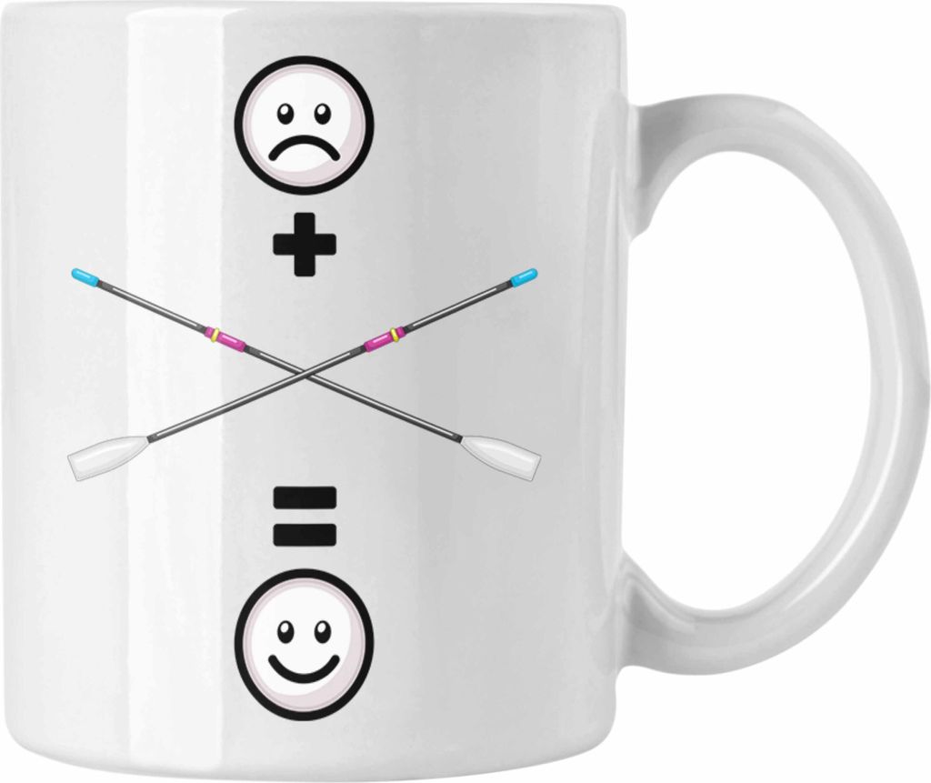 Trendation - Rudern Tasse Geschenk für Ruderer Lustige Geschenkidee :( + Rudern = :) Geburtstag (Weiß)