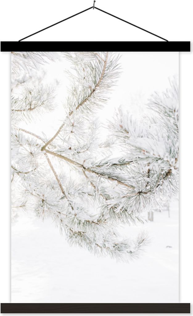 MuchoWow Textilposter Winter - Schnee - Zweige 40x60 cm mit schwarzem Rahmen - Wanddekorationen