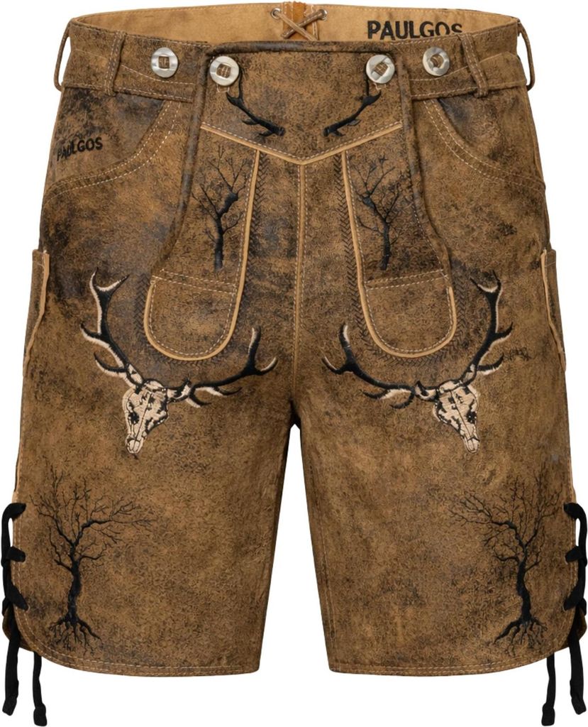 PAULGOS Herren Trachten Lederhose Kurz - HK6 ANTIK - Echtes Leder - in 2 Farben erhältlich - Größe 44 - 60