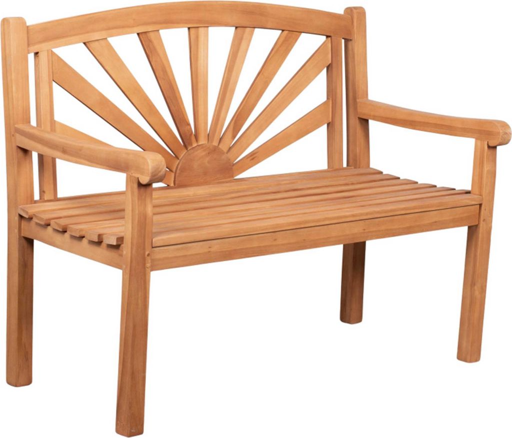 Gartenbank Teakholz 120 cm mit Motiv-Rückenlehne – massiv, Produktbild 