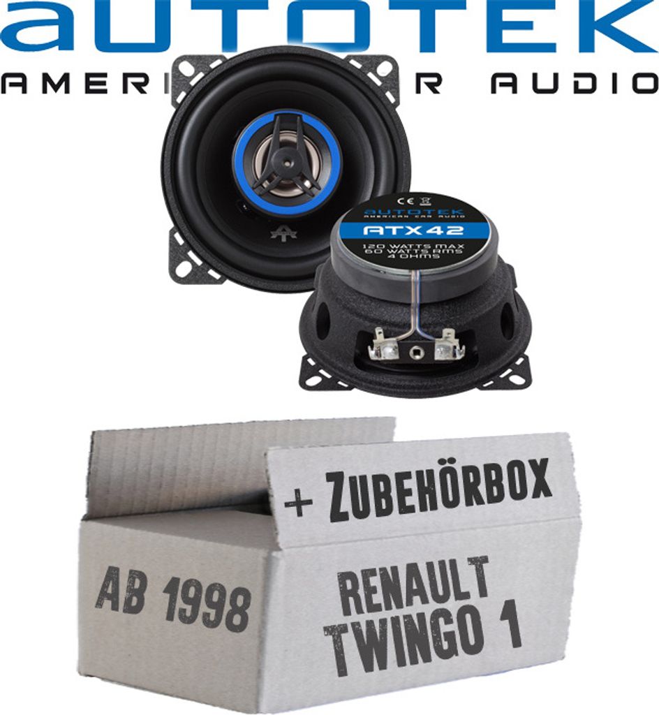 Lautsprecher Boxen Autotek ATX-42 | 2-Wege 10cm Koax Lautsprecher 100mm Auto Einbauzubehör - Einbauset passend für Renault Twingo 1 Phase 1 Front...