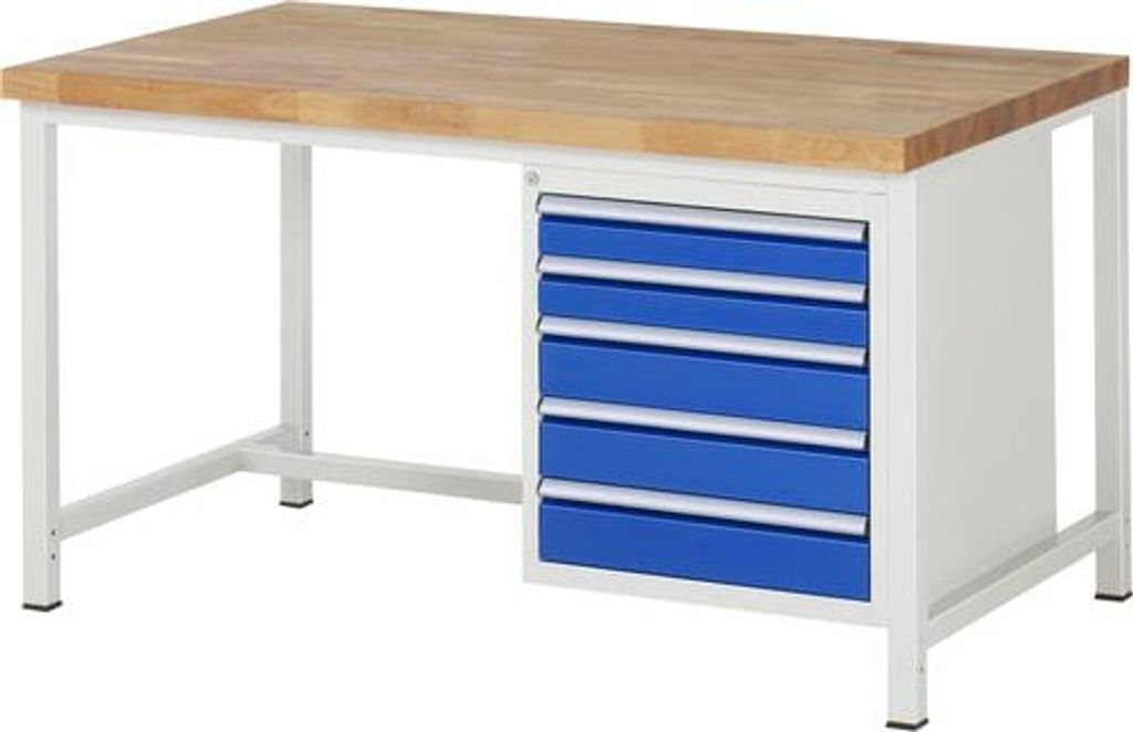 Werkbank mit 5 Schubladen - Vollauszug - 90:2 / 120:3 - 840 x 1.500 x 900 mm (HxBxT) - Traglast 1.250 kg - Buche