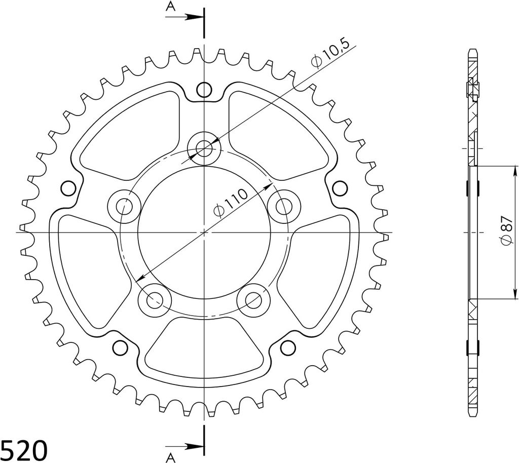 Stealth-Kettenrad Supersprox 520 - 46Z (gold) RST-823:46-GLD|ID 87,0 LK 110,0 5-Loch