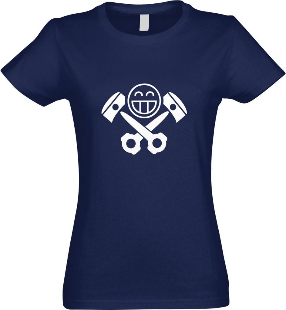 Kiwistar - T-Shirt tailliert - Damen - Navy - Kolben Skull - mit Motiv Bedruckt - Funshirt Design - Sport - Freizeit - Damen - S
