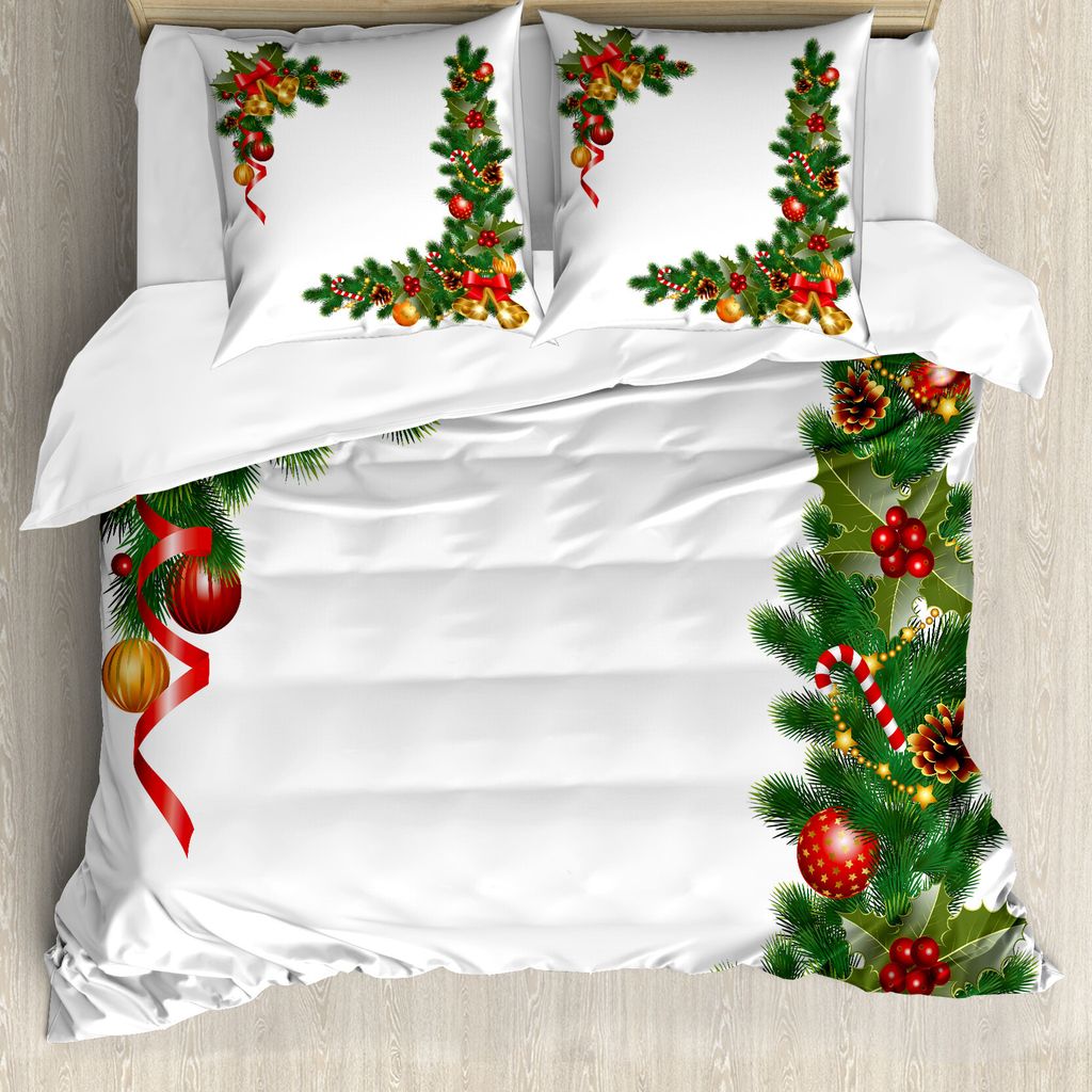 ABAKUHAUS Weihnachten Bettbezug, Baum Objekte, Milbensicher Allergiker geeignet mit Kissenbezügen, 155 cm x 220 cm - 80 x 80 cm, Mehrfarbig