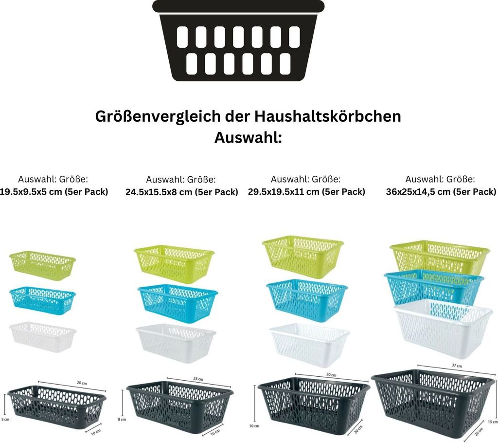 Aufbewahrungskorb Körbchen Korb Kunststoff farbig 5 Stück Produktbild 2